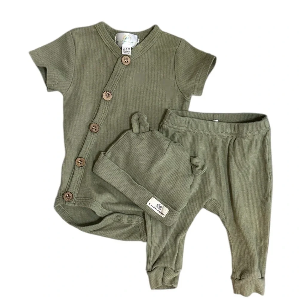 Willow + Whimsy Baby Boy Organic 3-Piece Outfit Set Hat, Joggers, shirt